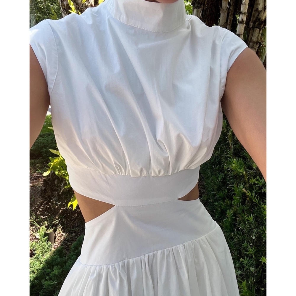 High-Neck Midi Cutout Dress - White